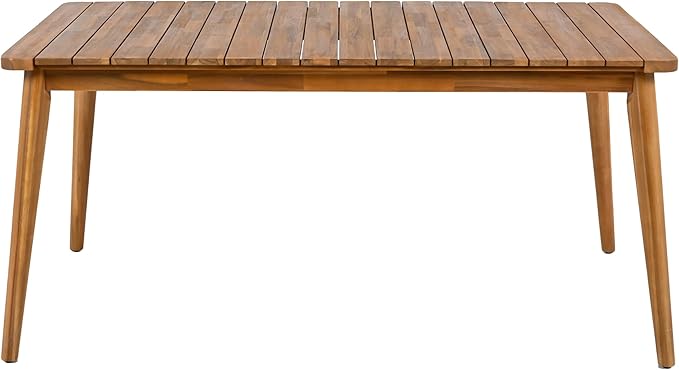 Merax 5 Piece Patio Dining Set, Outdoor Acacia Wood 63" Slatted Dinning Table and 4 Rattan Arm Chairs w/Sturdy Wood Legs for Backyard,Balcony, Garden, Poolside, Mocha+Teak