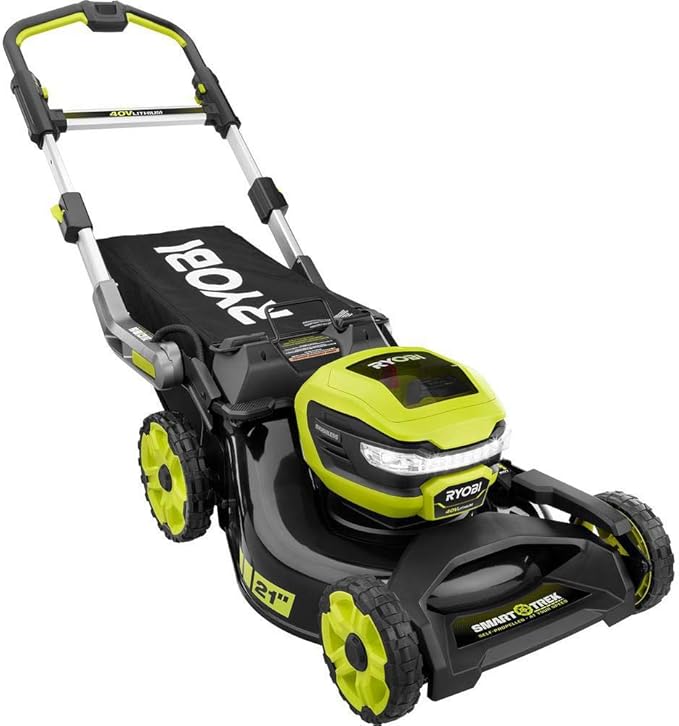 RYOBI RY40LM10-Y 21 in. 40-Volt Brushless Lithium-Ion Cordless Smart Trek Self-Propelled Walk Behind Mower with 6.0Ah Battery and Charger