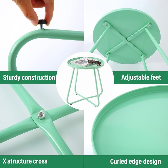LITA Outdoor Side Table Metal Steel Weather Resistant Round End Table for Patio Balcony Living Room, Small Lightweight Weatherproof Accent Table,Green,Modern