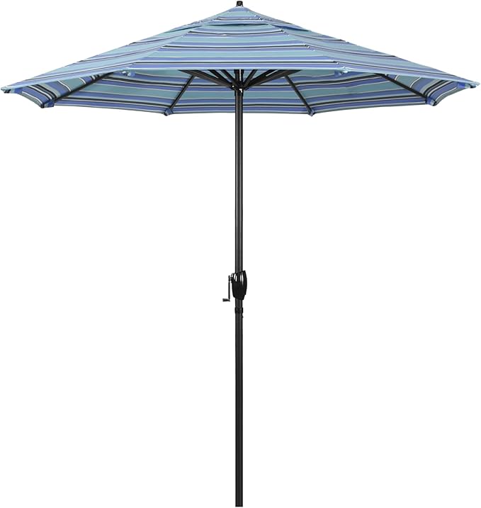 California Umbrella 7.5' Rd Aluminum Patio Umbrella, Crank Lift, Auto Tilt, Black Finish