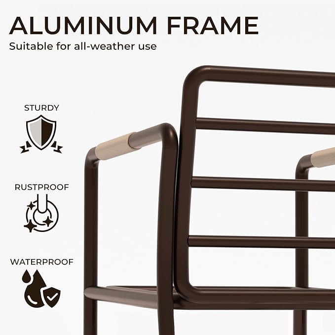 MBY Outdoor Aluminum Patio Furniture Set, 4-Seats Patio Conversation Sofa Set with 45,000 BTU Fire Pit Table w/Glass Wind Guard, All Weather for Pool, Balcony, Garden-Brown