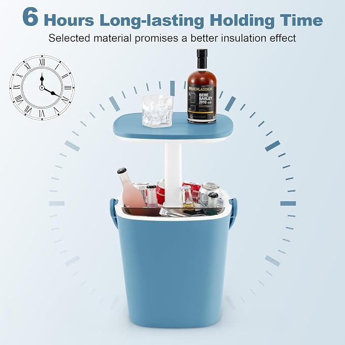 COSTWAY Outdoor Cooler Table, 4-Gallon Portable Cooler Side Bar Table with Handle, Lift Top Lid and Bottle Opener, Patio Furniture Cocktail Drink Table for Party Beer Wine Beverage (Blue)