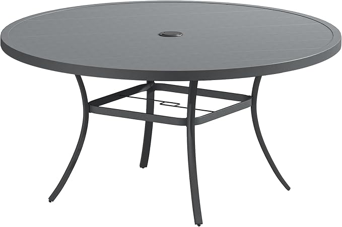 VICLLAX 60" Round Patio Table, Outdoor Dining Table for 8-10 with Umbrella Hole for Garden Lawn Deck Backyard, Dark Grey