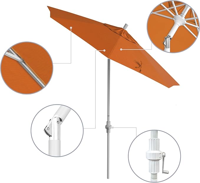 California Umbrella 7.5' Rd. Aluminum Patio Umbrella, Crank Lift, Collar Tilt, White