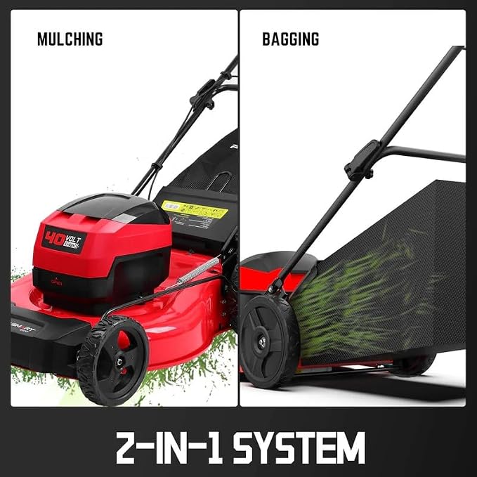 PowerSmart 40V 21" Cordless Electric Lawn Mower, Mulching & Bagging, Brushless Motor, 6-Position Height Adjustment, Foldable for Storage, 2x4.0Ah Batteries & Charger Included for Garden, Patio, Yard