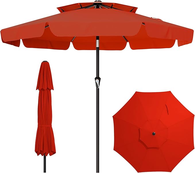 AreShark 9ft 2-Tier Patio Umbrella with Valance - Outdoor Umbrella Waterproof UV Protection, Market Table Umbrella w/Push Button Tilt&Crank for Pool, Porch, Garden(Orange)
