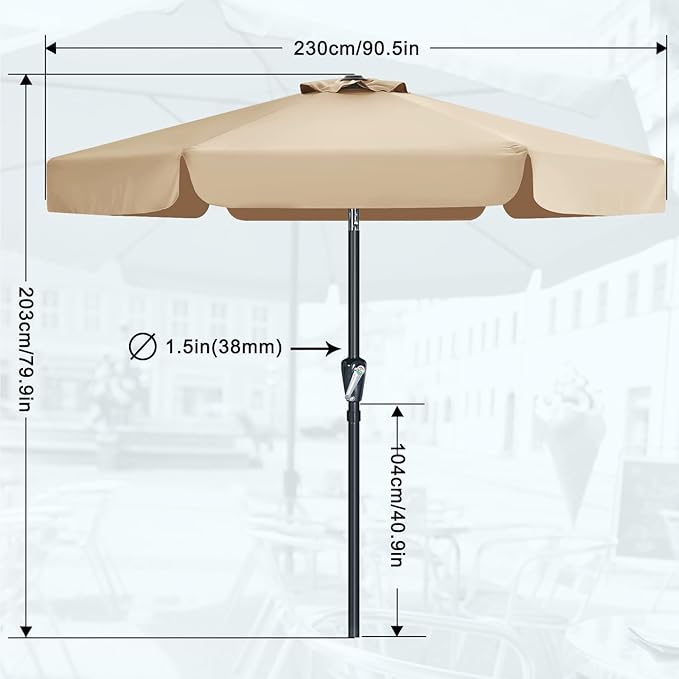 MASTERCANOPY 7.5ft Patio Umbrella with Valance, Crank and Tilt – 6 Ribs Outdoor Market Umbrella, UV/Fade Resistant, Waterproof Canopy with Wind Vent for Garden, Deck, Backyard, Pool (Tan)