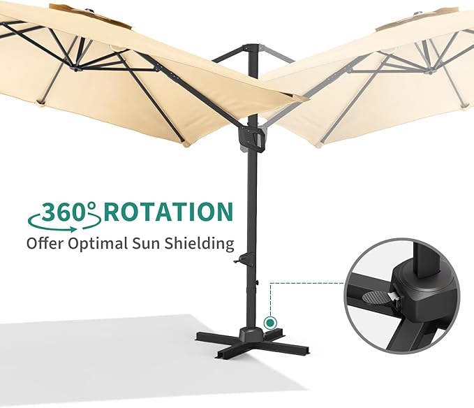 GarveeHome Cantilever Patio Umbrella 10x10ft Large Rectangle Umbrella Outdoor Market Umbrellas 360 Rotation Offset Hanging Outdoor Shade for Patio Deck Pool Backyard