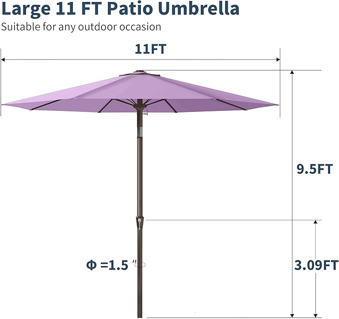 PatioKingdom 11FT Patio Umbrella,Outdoor Umbrella with Push Button Tilt and Crank,Market Table Umbrella with 8 Sturdy Fiberglass Ribs UV Protection (Taro Purple, 11FT)