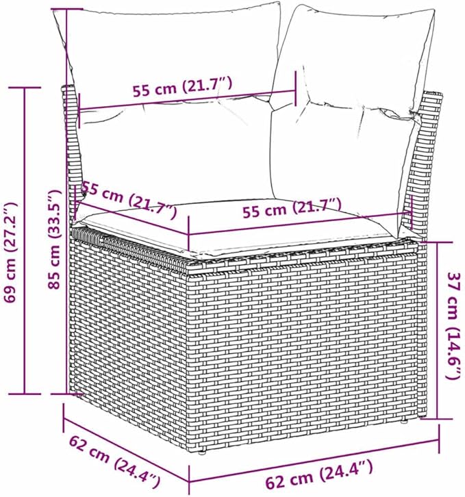 vidaXL Patio Sofa Set with Cushions 6 Piece, Patio Furniture with Glass Table, Outdoor Conversation Set, Modern Style, Gray Poly Rattan