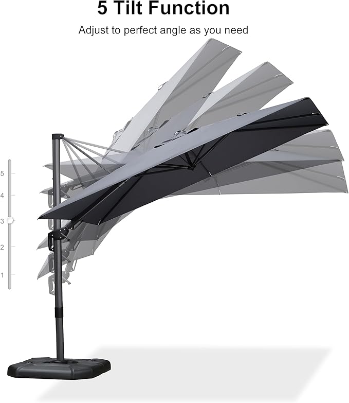 PURPLE LEAF 6.5' X 10' Left-right Tilt Patio Umbrella with Base Outdoor Cantilever Swivel Rectangle Umbrella Offset Umbrella with 360-degree Rotation for Garden Deck Pool Patio Light Grey