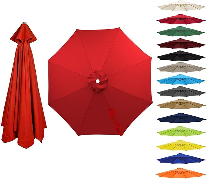 6 Ribs 8 Ribs Patio Umbrella Replacement Canopy 6.5ft 7.5ft 8.2ft 8.8ft 9.8ft 11.5ft, Waterproof UV Protective Parasol Umbrella Fabric, Easy to Install (Canopy Only)