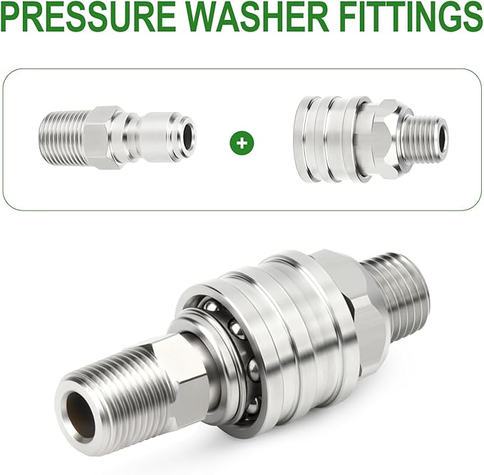 TAISHER 8PCS 304 Stainless Steel 1/4" Male NPT High Pressure Washer Quick Connect Coupler for Pressure Washing Gun Hose Accessories