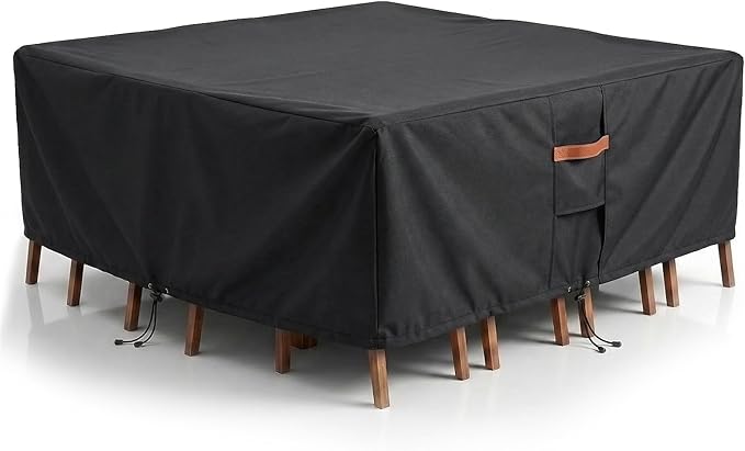 Outdoor Patio Furniture Cover Square, Heavy Duty 600D Waterproof Cover for Table & Chair Set or Sofa Set Covers, Windproof,UV Resistant, All-Season for Backyard,Deck,Garden,62" L x 62" W x 28" H,Black