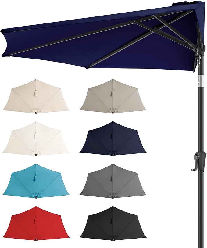 FLAME&SHADE 9ft Half Patio Umbrella - Half Outdoor Umbrella with Tilt UV Protection Waterprool, Half Round Table Umbrella for Wall Balcony, Pool, Porch, Garden, Deck, Market, Backyard (Navy Blue)