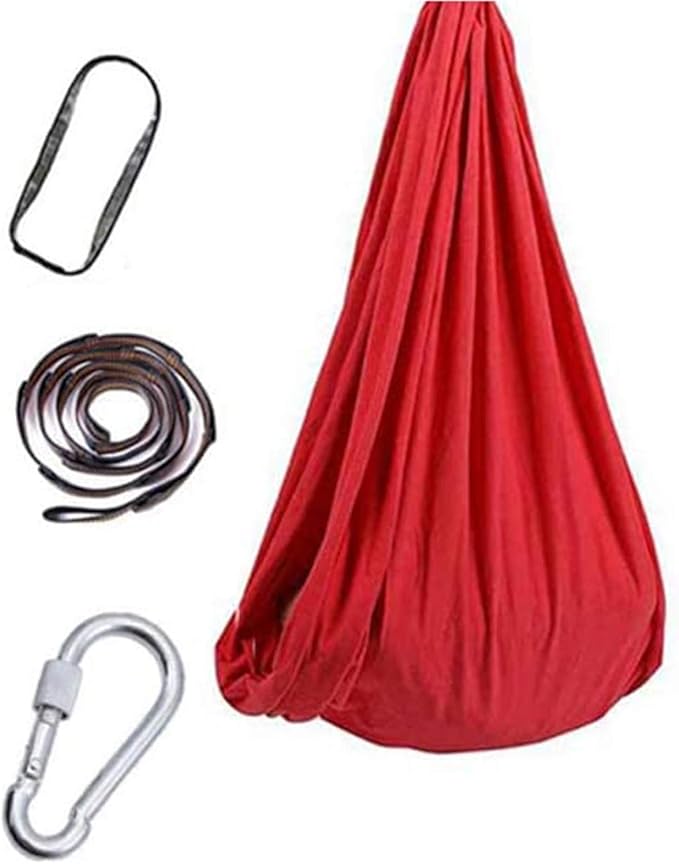 Nylon Elastic Swing Outdoor Indoor Swings Soft Cuddle Hammock for Children and Teens Sensory Therapy (Color : Red, Size : 100 x 280 cm)