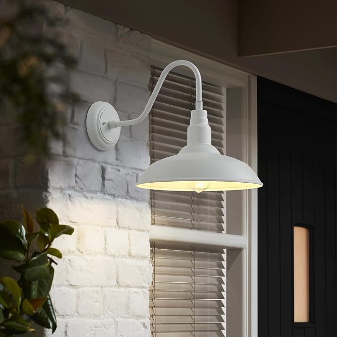 10" Outdoor Barn Lights for Farmhouse, Gooseneck Outdoor Light in Matte White, Farm Exterior Lighting Fixtures with Wall Mount, 2-Pack Outside Wall Sconce for Porch, Garage, Front Door