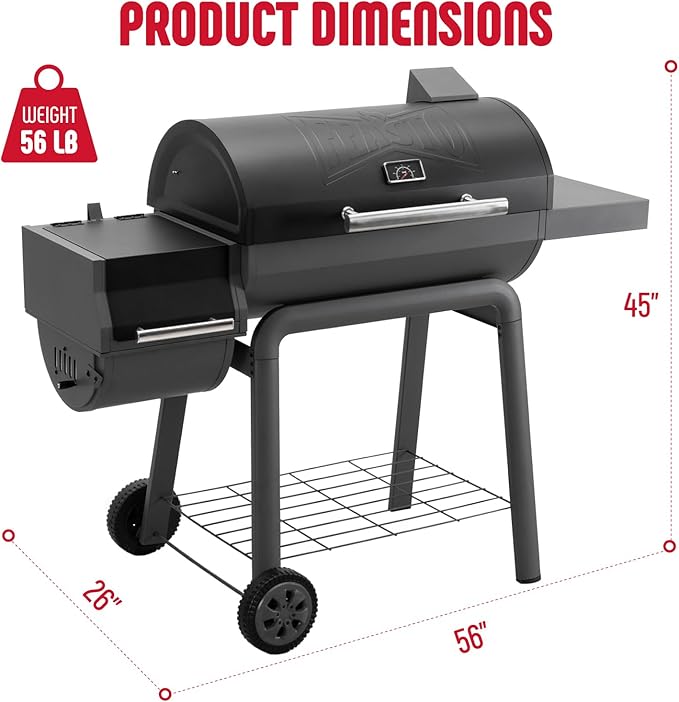 Feasto Heavy-Duty 30-Inch Charcoal Grill with Offset Smoker Grill, Side Table & 815 Sq. In Cooking Space, Outdoor BBQ Grill for Outdoor Barbecue in Backyard, Patio and Parties, Black