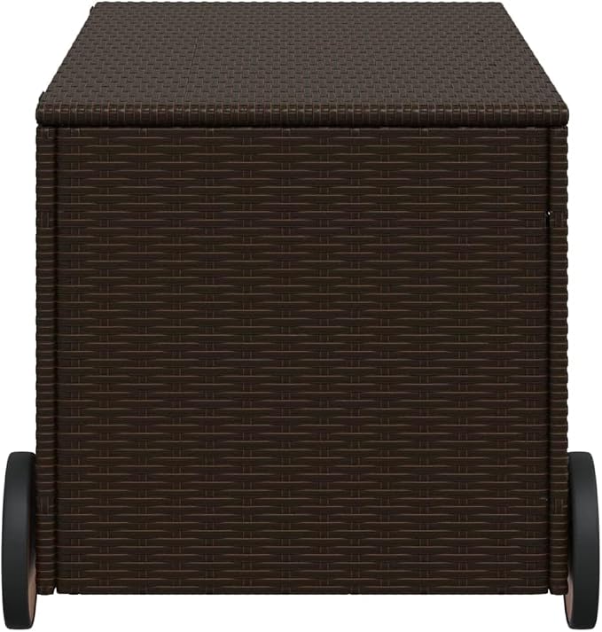 Outdoor Storage Box with Wheels 50.2 Gal Brown PE Rattan Water-Resistant Bag Patio Furniture Deck Box Garden Storage Container for Backyard Poolside Porch