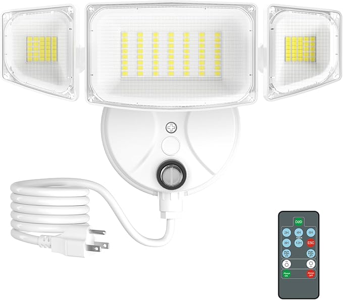 iMaihom 100W Dusk to Dawn Outdoor Lighting, 10000LM Plug in Flood Lights with Remote Control, 2 Modes IP65 Waterproof Led Exterior Security Light with Photocell, 6500K Floodlight for Yard Garage White