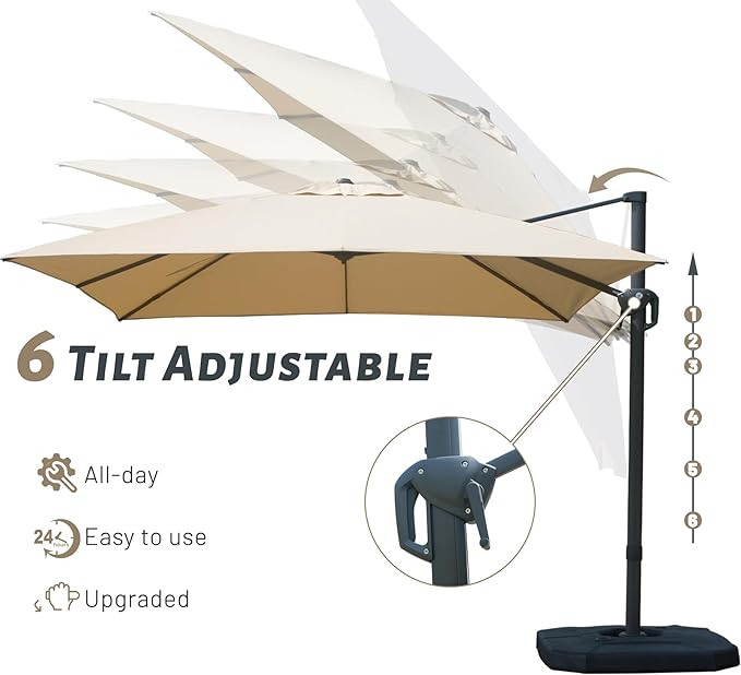 Domi 8’x8’ Cantilever Patio Umbrella, Aluminum Windproof Outdoor Umbrella with 360°Rotation, Square Offset Sun Shade Umbrella for Outside Deck Backyard Garden Pool, Beige