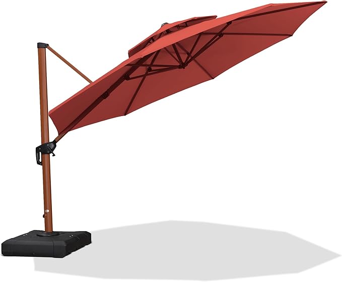PURPLE LEAF 12ft Patio Umbrella Outdoor Round Large Cantilever Umbrellas Windproof Offset Umbrellas Heavy Duty Sun for Garden Deck Pool Patio, Brick Red