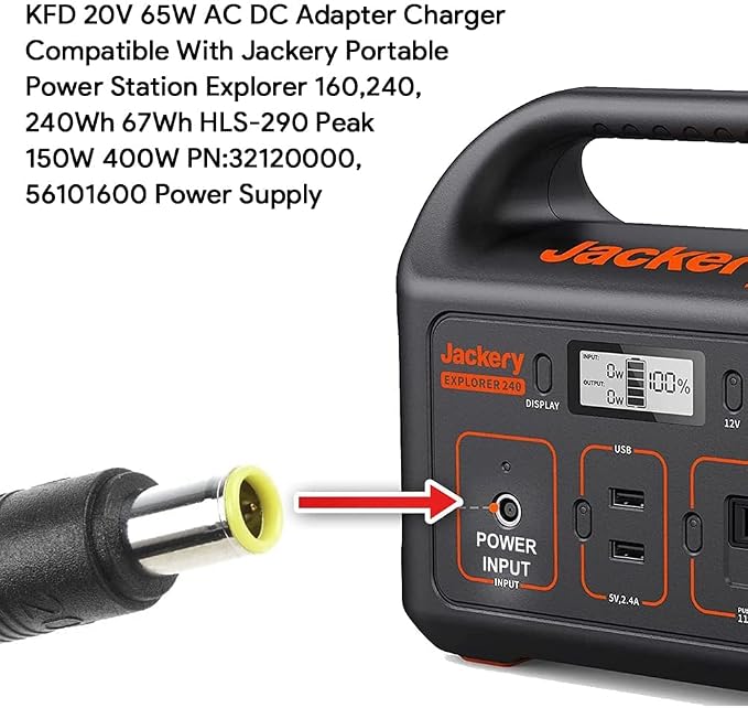 KFD 65W Power Supply Charger for Jackery Portable Explorer 160/240/E160/E240 Power Station,Honda HLS 290 167Wh 240Wh Lithium Battery Peak 150W 400W PN: YHY-12005000 DS120060C8-W 56101600 32120000