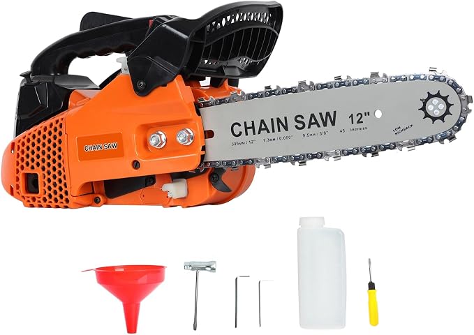 Gas Chainsaw, 12 Inch Top Handle Chainsaw, 25.4CC 2-Cycle Handheld Cordless Petrol Portable Gas Powered Chain Saw for Tree Wood Cutting Orange