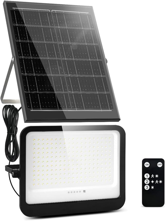 Leddictive LED Solar Lights Outdoor 7000K, 3500LM Solar Powered Flood Lights with 3 Modes, Dusk to Dawn Outdoor Lighting with Remote, IP65 Waterproof, 16.4 Ft Cable for Yard Garage Porch
