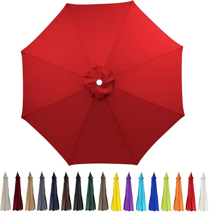 9ft Patio Umbrella Replacement Canopy for 8 Rib, Outdoor Table Market Yard Umbrella Replacement Top Cover (Canopy Only),Red