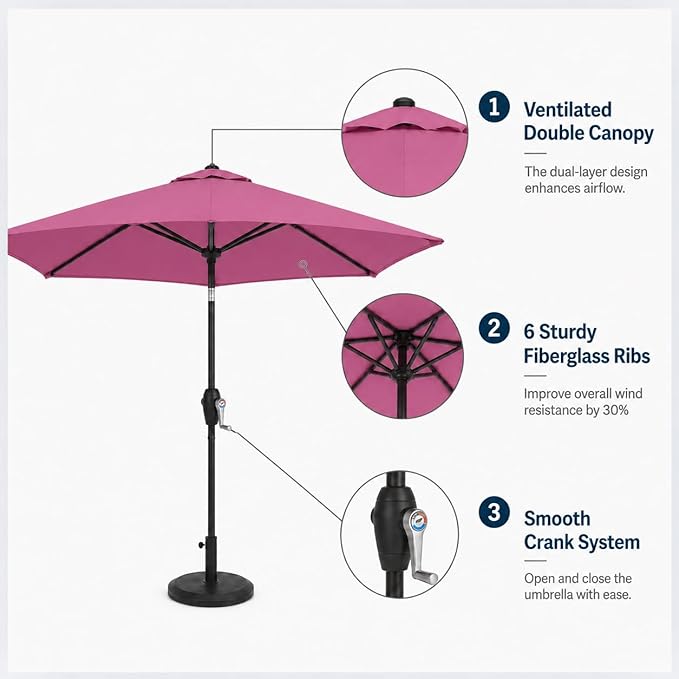 7.5ft Patio Umbrella, Outdoor Table Market Umbrella with Smooth Crank Lift, 6 Windproof Fiberglass Ribs, UPF50+ UV Protection for Deck, Pool, Garden and Backyard