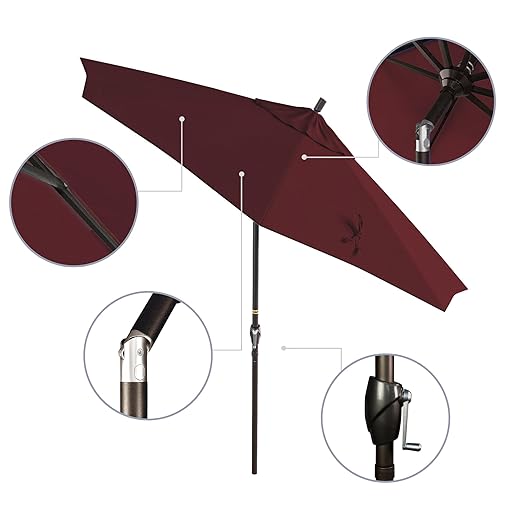 California Umbrella 9' Round Aluminum Patio Umbrella, Crank Lift, Push Button Tilt, Bronze Pole, 4-year Non-fading fabric, Burgundy
