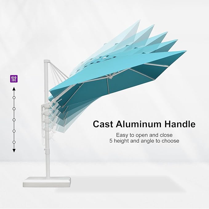 PURPLE LEAF 8' X 11.5' Right-left Tilt White Cantilever Umbrella with Base Patio Outdoor Swivel Umbrellas with Aluminum Tilt Offset Umbrella with 360° Rotation for Deck Pool, Turquoise