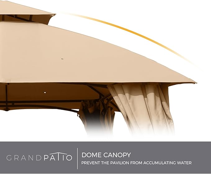 Grand Patio 10x13 Gazebo Replacement Canopy Curved Top Double Soft Canopy for Patio, Deck, Backyard, Garden, Lawns, Khaki (Curved top,ONLY Top Without Frame)