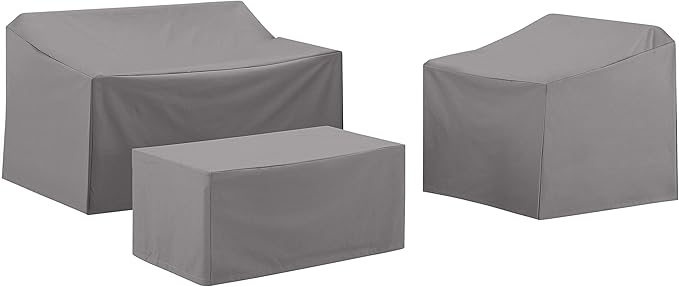Crosley Furniture Patio Furniture Covers, Waterproof 3-Piece Cover Set for Outdoor Chair, Loveseat, Table, Gray