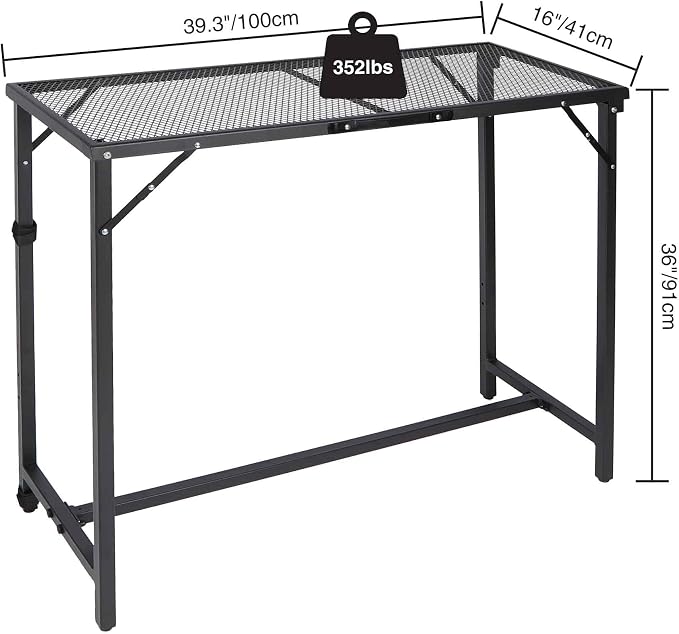REDCAMP 39 Inch Folding Outdoor Bar Table, Patio Bar Height Table with Waterproof Mesh Top for Balcony, Garden, Hot Tub, Poolside, Indoor, Rectangle Black