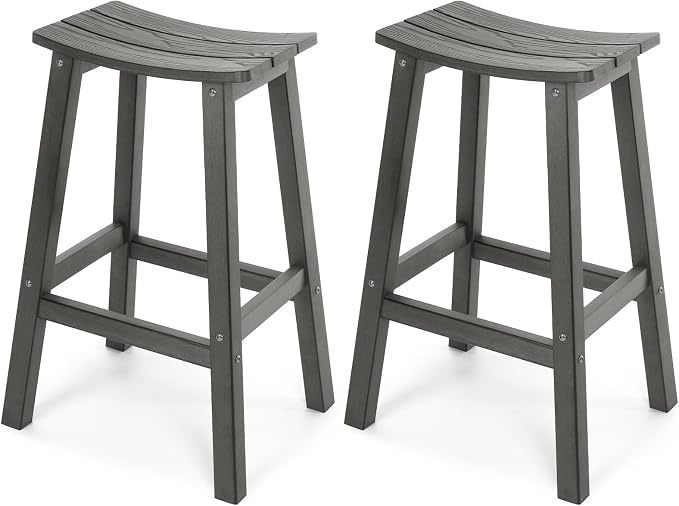 Stoog All-Weather Bar Stools Set of 2, 28" Outdoor Barstools, Never Rot or Fade, Low Maintenance HIPS Furniture for Bar, Kitchen Counter, Deck & Patio, Grey