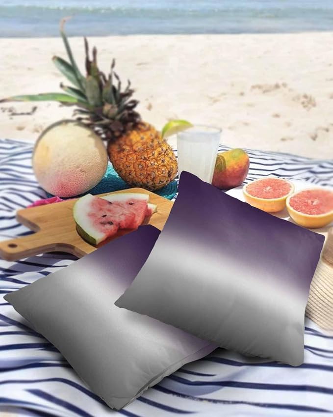 Outdoor Waterproof Throw Pillow Covers Set of 2 Purple Grey Ombre Pillowcases 18x18 Inches Gradient Gradual Color Patio Decorative Pillows Cushion Case Patio Pillows for Couch Bed Chair Garden