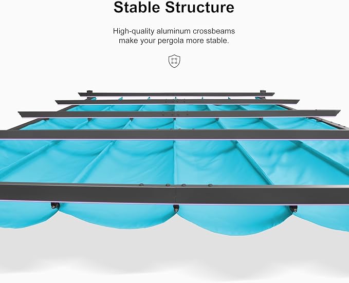 PURPLE LEAF 10' X 10' Outdoor Retractable Pergola with Sun Shade Canopy Patio Metal Shelter for Garden Porch Beach Pavilion Grill Gazebo Modern Yard Grape Trellis Pergola, Turquoise Blue