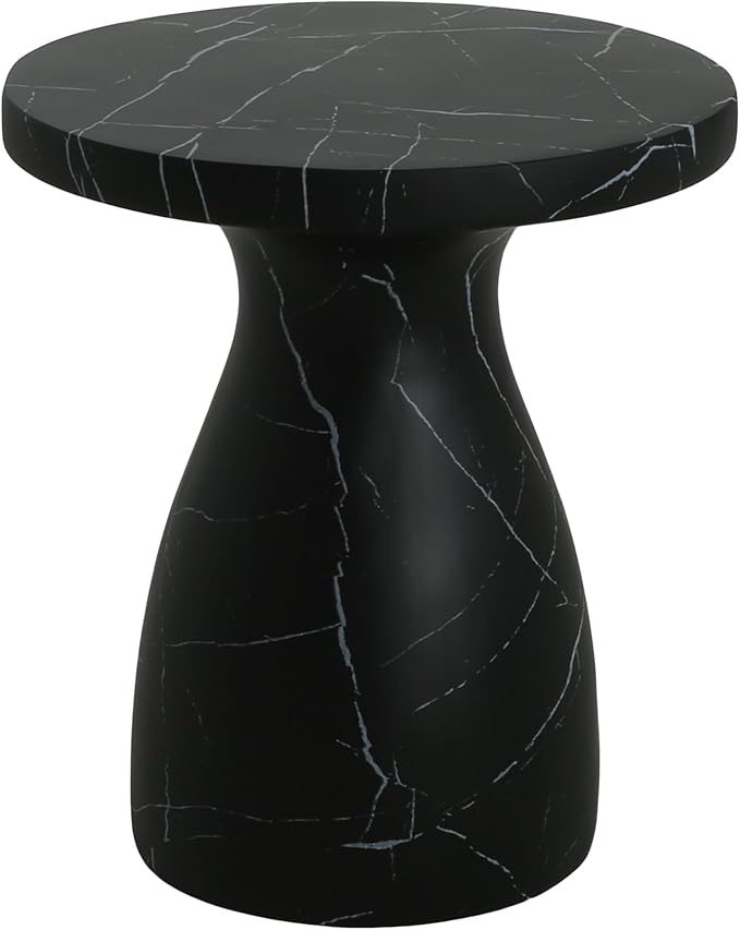 Outdoor Side Table Faux Marble End Table Faux Stone Side Tables Travertine Small Coffee Tables for Indoor Outdoor, Garden Stool Plant Stand for Porch, Backyard Patio, 20"*23"-Black