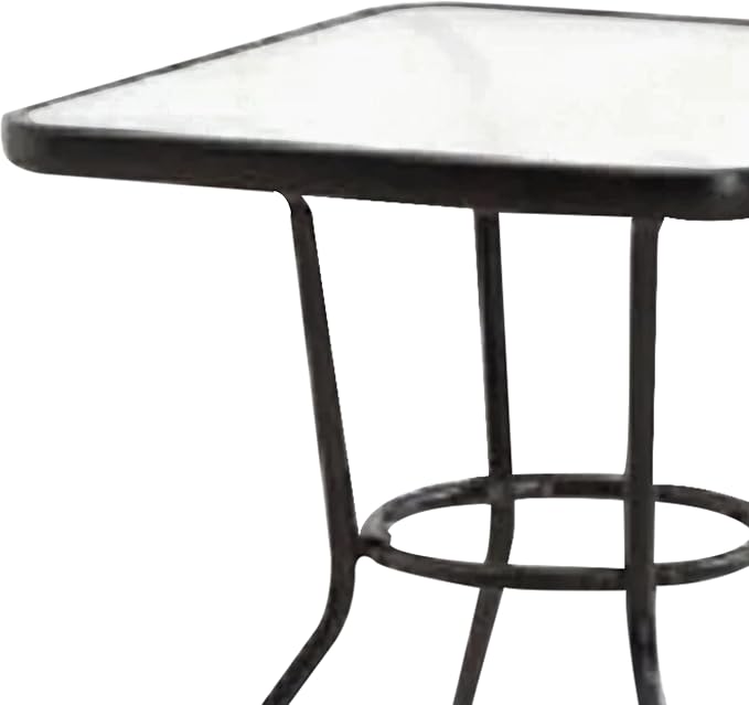 Four Seasons Courtyard Sunny Isles 27 Inch Outdoor Patio Bistro Dining Table Backyard Squared Furniture with Tempered Glass Tabletop, Black