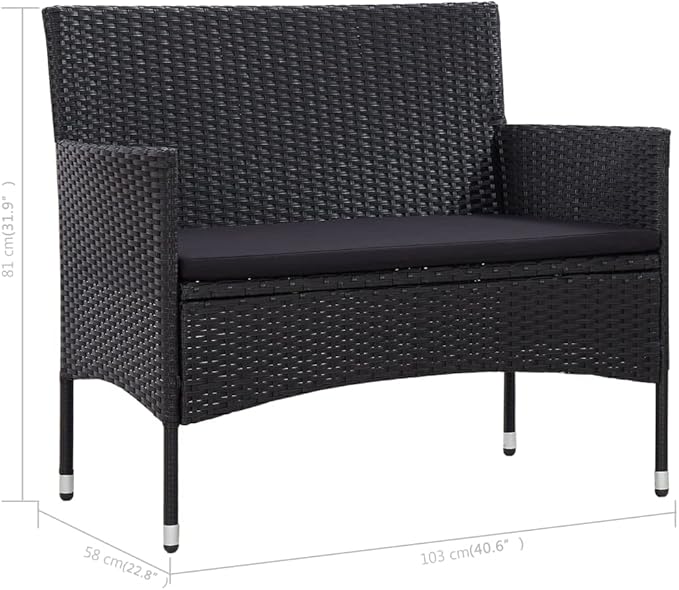 vidaXL Patio Furniture Set 4 Piece, Patio Conversation Set with Cushions, Outdoor Sectional Sofa with Coffee Table for Garden, Poly Rattan Black