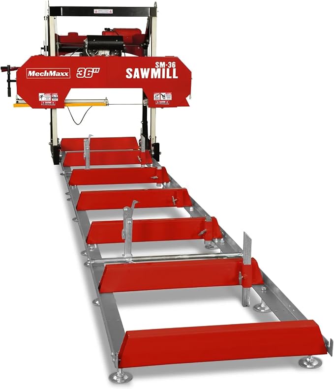 MechMaxx 36" MAX Portable Sawmill, 25HP 688cc HONDA GX690 V-Twin Engine, 35" Board Width, 20' Track Length, (10 x Blades Included),Model SM36HMAX