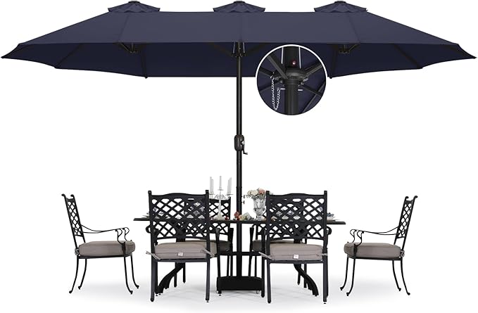 ABCCANOPY 15FT Patio Umbrella with Base, Outdoor Double-Sided Rectangle Umbrella Bonus Latch, Wights for Poolside, Lawn, Backyard (Navy Blue)