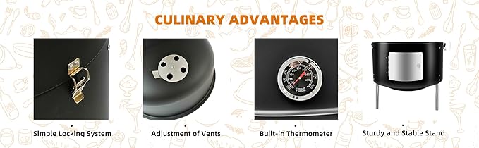 17" BBQ Smoker Grill Built in Thermometer Air Vent and adding charcoal door Multi-Layer heavy duty Meat Smoker Grill