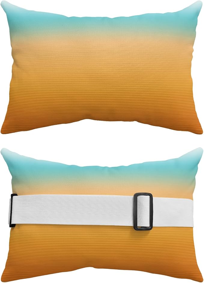 Outdoor Pillows Covers with Inserts Teal Turquoise Yellow Orange Ombre Stripe Gradient Waterproof Pillow with Adjustable Strap Throw Pillows for Patio Furniture Pool Lounge Chair, 11x16 Inch, 1PCS