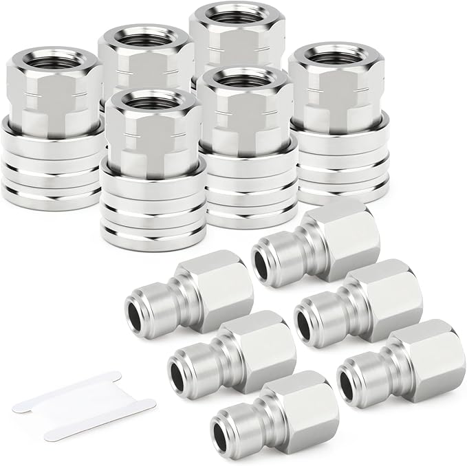 TAISHER 6PCS 304 Stainless Steel 1/4" Female NPT High Pressure Washer Quick Connect Coupler for Pressure Washing Gun Hose Accessories