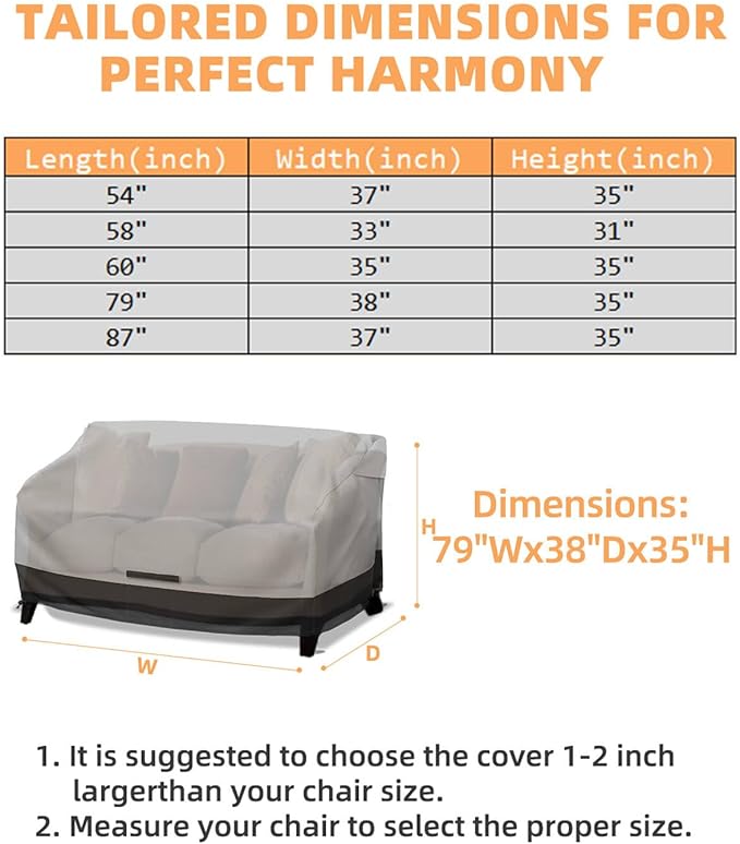 Shield Your Set With 600D Garden Furniture Covers, Keep Seating Fresh With Patio Furniture Covers Waterproof, Protect In Style Using Durable outdoor sofa cover, Size 79"Wx38"Dx35"H