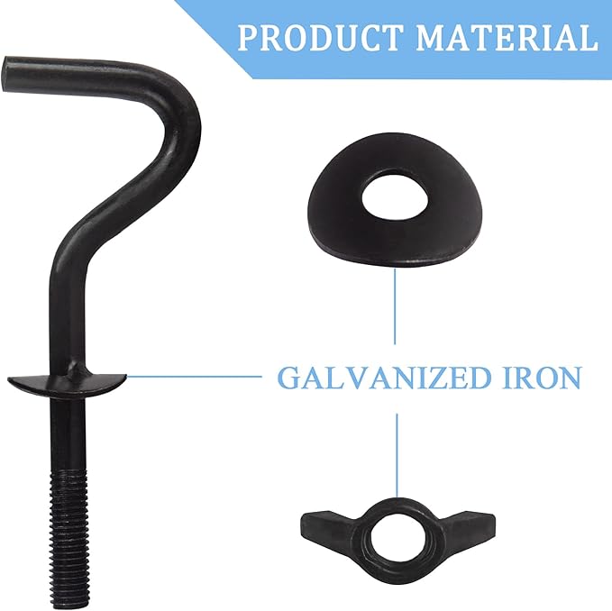 6 Packs Hammock Hooks Heavy Duty Replacement Zinc Hooks for Holding Hammock, 3/8 Inch Dia. Fit for 3/4 to 2 Inch Width Hammock Stand Parts Hardware