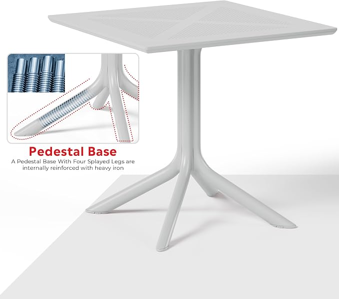 Costaelm Patio Dining Table for 4, Square PP Patio Table, 4-Person Weather Resistant Porch Tables for Outside Poolside Deck Lawn Garden Backyard, Gray